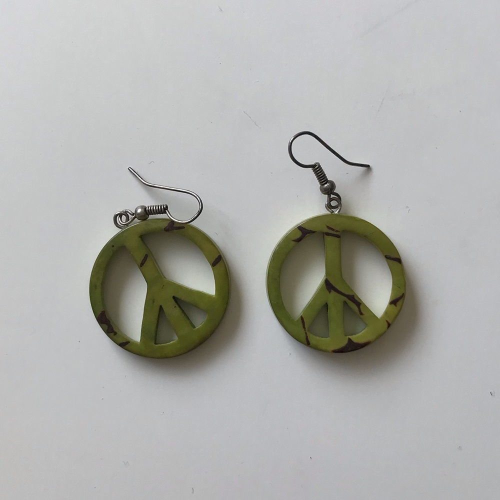 Handmade Wood Peace Earrings